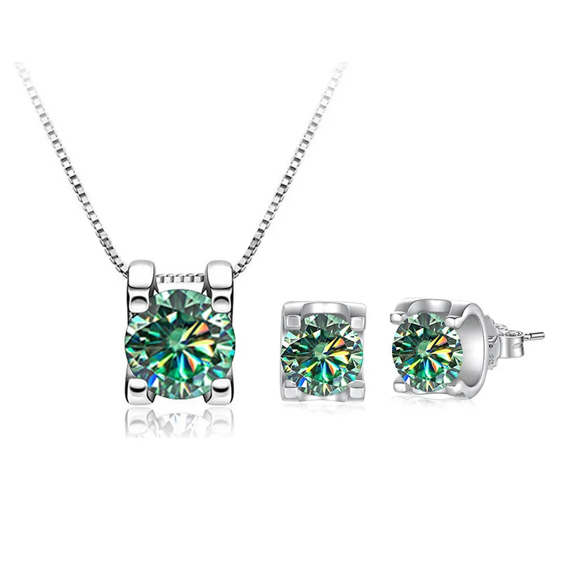 3ct D-Color Moissanite Necklace & Earrings Set Sterling Silver 925 Bridal Gift BandsCo Straps