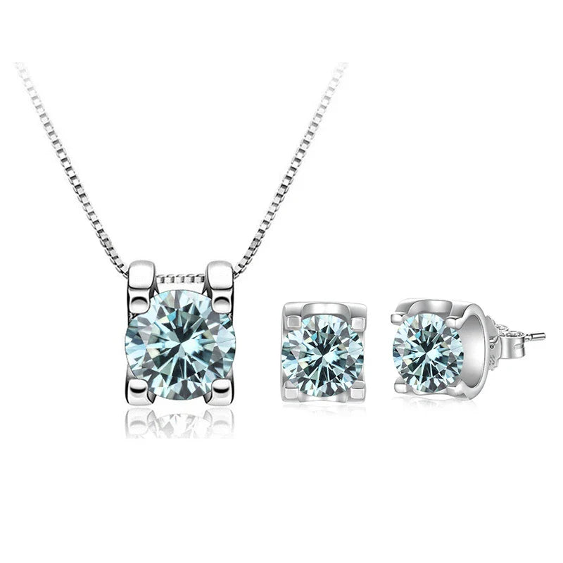 3ct D-Color Moissanite Necklace & Earrings Set Sterling Silver 925 Bridal Gift BandsCo Straps