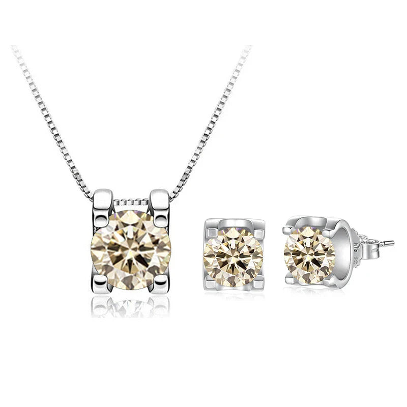 3ct D-Color Moissanite Necklace & Earrings Set Sterling Silver 925 Bridal Gift BandsCo Straps