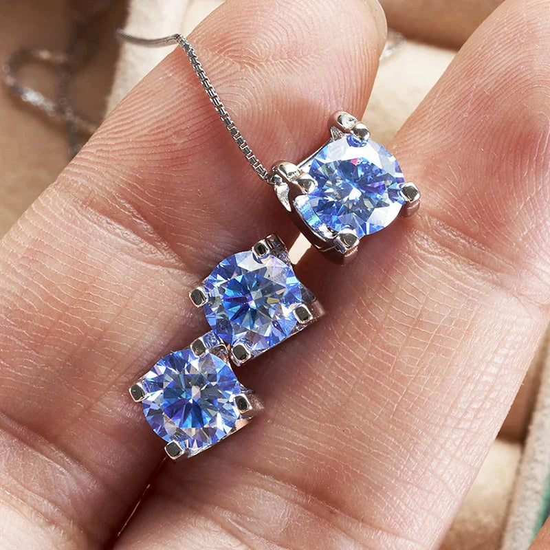 3ct D-Color Moissanite Necklace & Earrings Set Sterling Silver 925 Bridal Gift BandsCo Straps