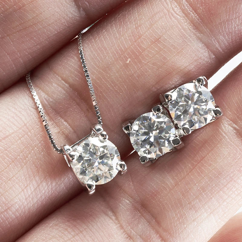 3ct D-Color Moissanite Necklace & Earrings Set Sterling Silver 925 Bridal Gift BandsCo Straps
