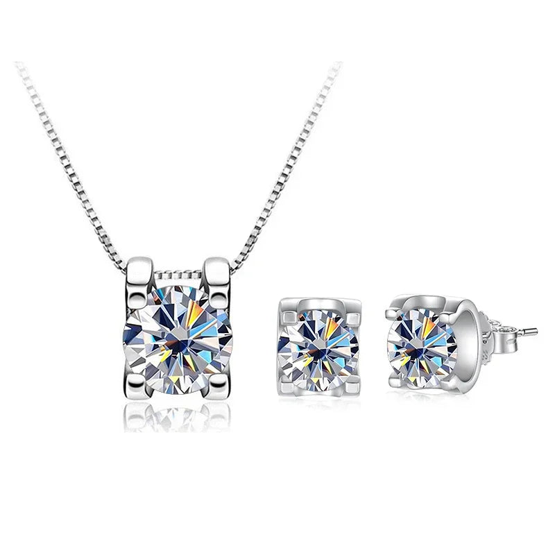 3ct D-Color Moissanite Necklace & Earrings Set Sterling Silver 925 Bridal Gift BandsCo Straps