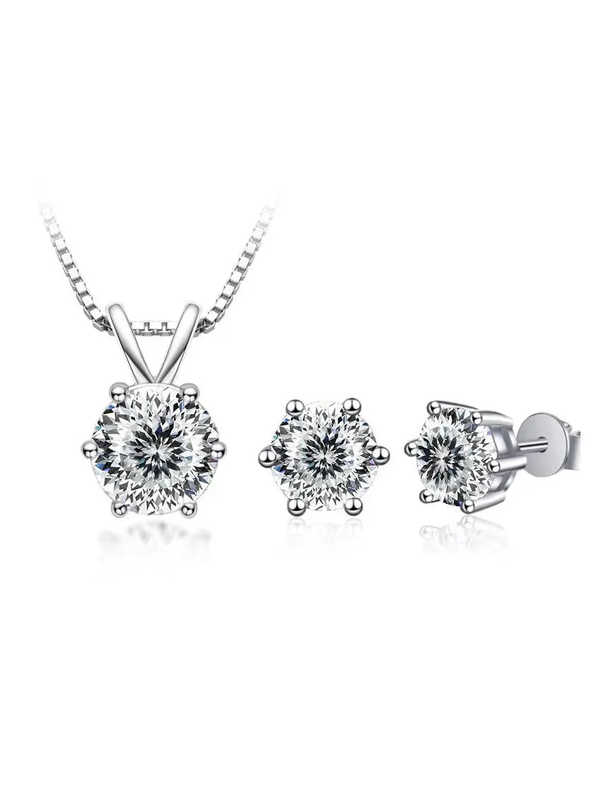 3Ct Moissanite Necklace Earrings Set 925 Sterling Silver GRA Cert Wedding BandsCo Straps