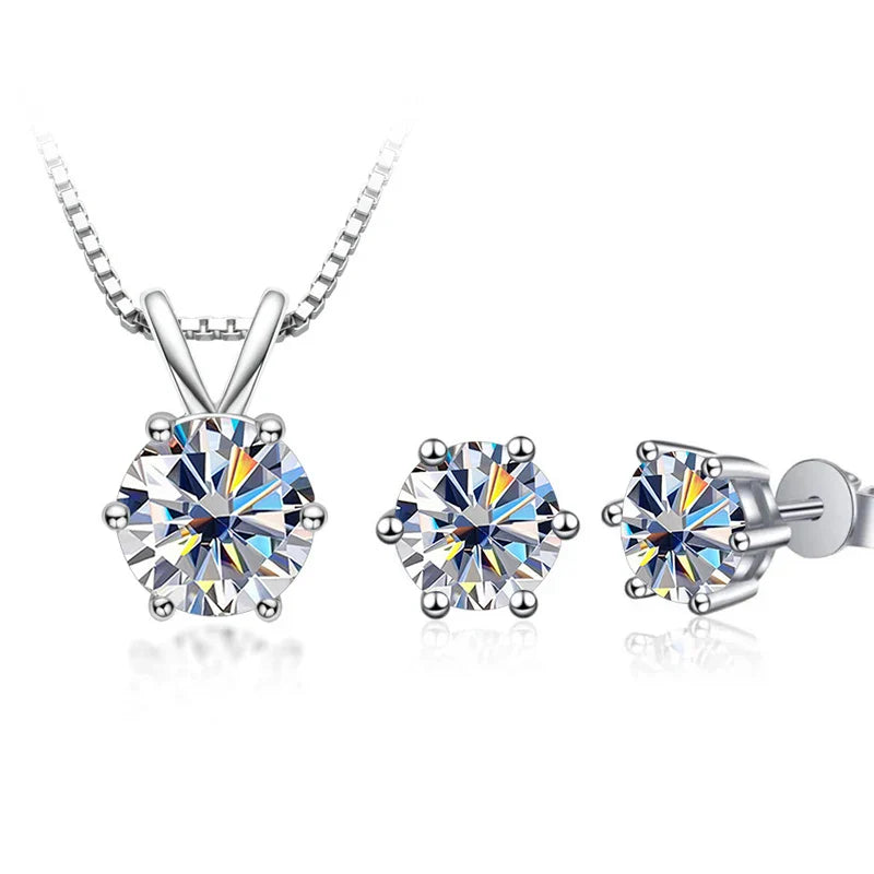 3Ct Moissanite Necklace Earrings Set 925 Sterling Silver GRA Cert Wedding BandsCo Straps