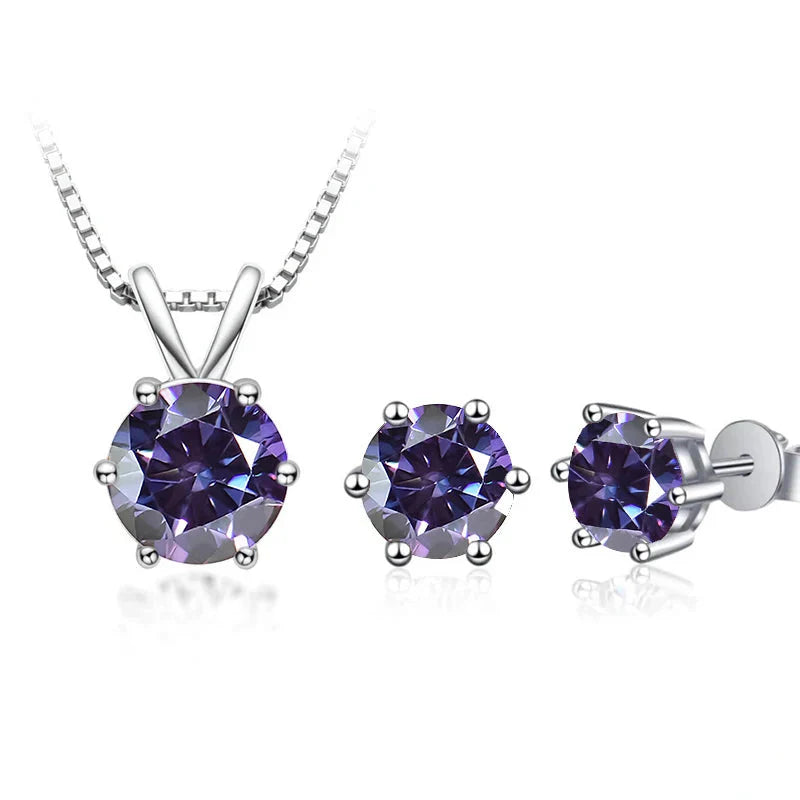 3Ct Moissanite Necklace Earrings Set 925 Sterling Silver GRA Cert Wedding BandsCo Straps