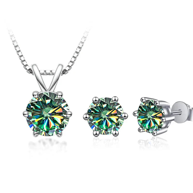 3Ct Moissanite Necklace Earrings Set 925 Sterling Silver GRA Cert Wedding BandsCo Straps