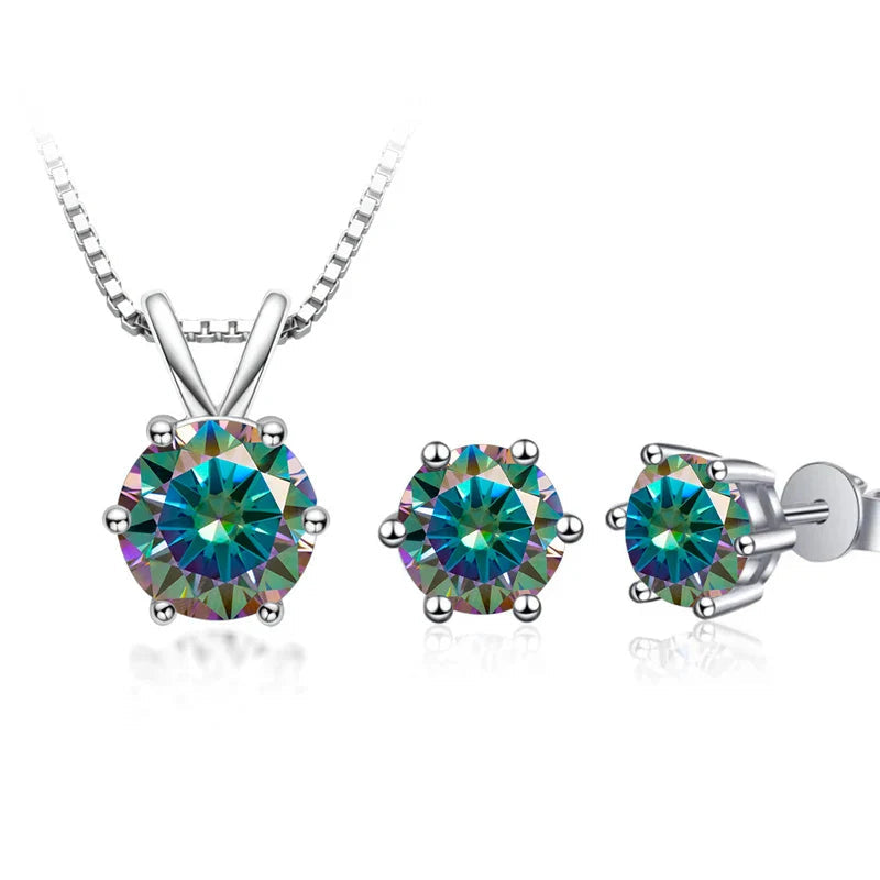 3Ct Moissanite Necklace Earrings Set 925 Sterling Silver GRA Cert Wedding BandsCo Straps
