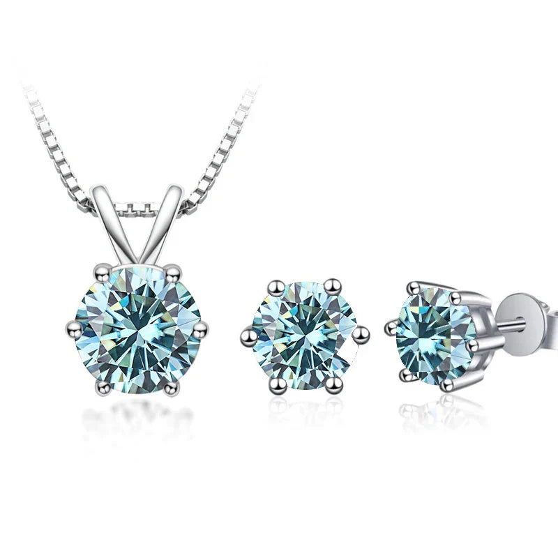 3Ct Moissanite Necklace Earrings Set 925 Sterling Silver GRA Cert Wedding BandsCo Straps