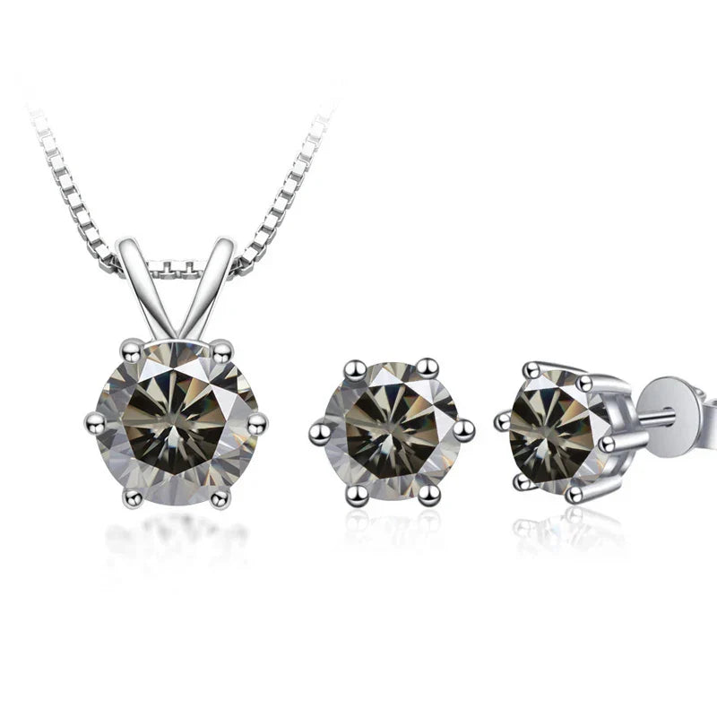 3Ct Moissanite Necklace Earrings Set 925 Sterling Silver GRA Cert Wedding BandsCo Straps