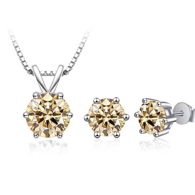 3Ct Moissanite Necklace Earrings Set 925 Sterling Silver GRA Cert Wedding BandsCo Straps