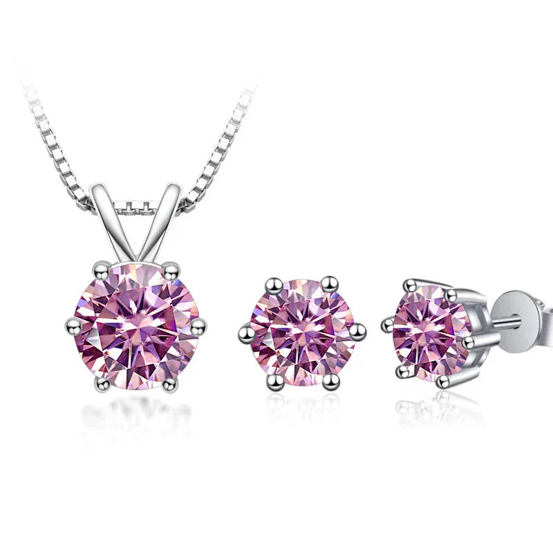 3Ct Moissanite Necklace Earrings Set 925 Sterling Silver GRA Cert Wedding BandsCo Straps
