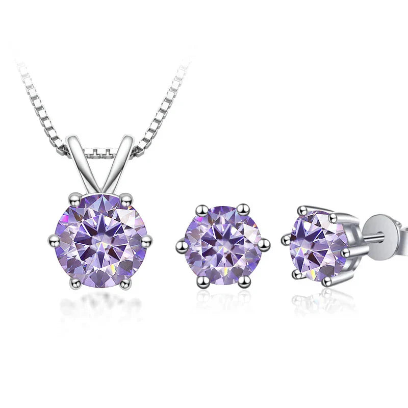 3Ct Moissanite Necklace Earrings Set 925 Sterling Silver GRA Cert Wedding BandsCo Straps