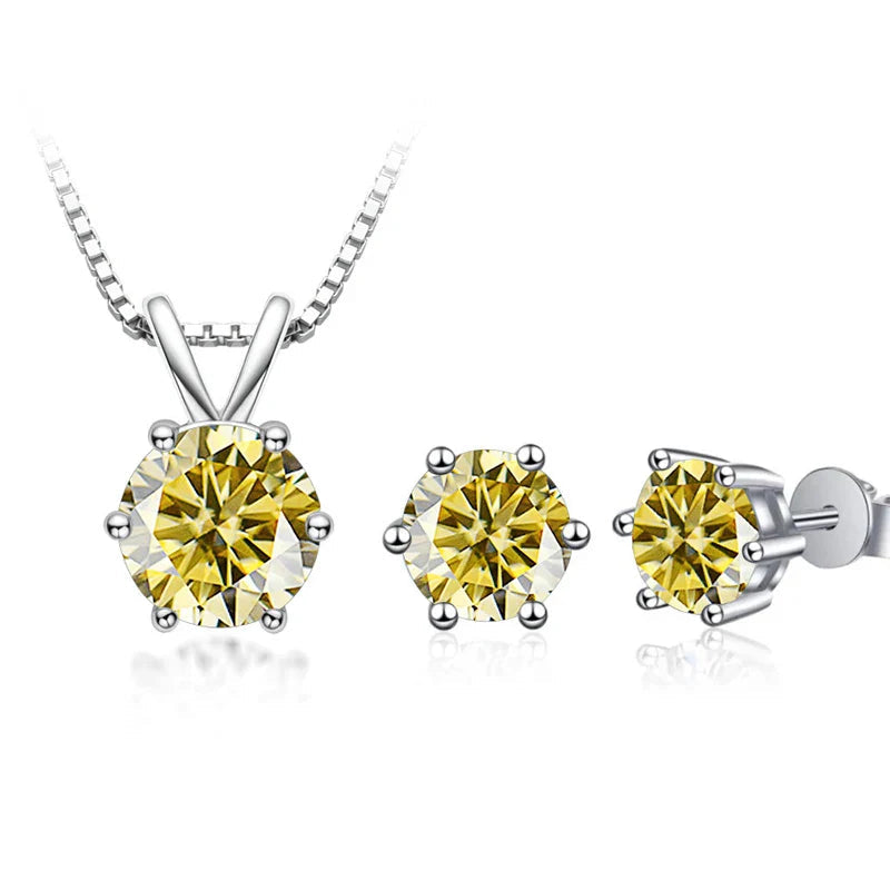 3Ct Moissanite Necklace Earrings Set 925 Sterling Silver GRA Cert Wedding BandsCo Straps