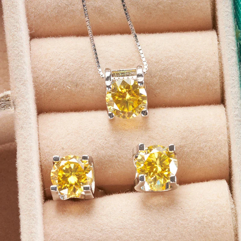 3ct D-Color Moissanite Necklace & Earrings Set Sterling Silver 925 Bridal Gift BandsCo Straps