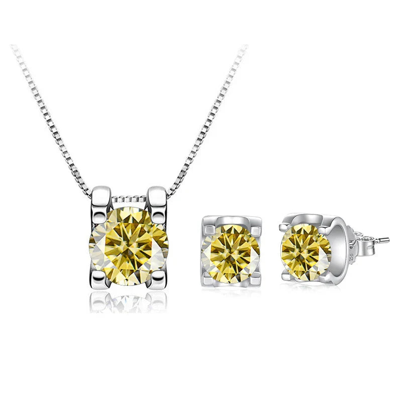3ct D-Color Moissanite Necklace & Earrings Set Sterling Silver 925 Bridal Gift BandsCo Straps