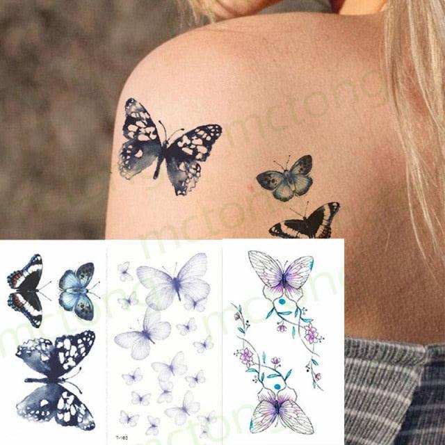 3D Butterfly Waterproof Temporary Tattoo Sticker Snake Flowers Elegant Small Popular Tattoo For Womens Mens Stevvex