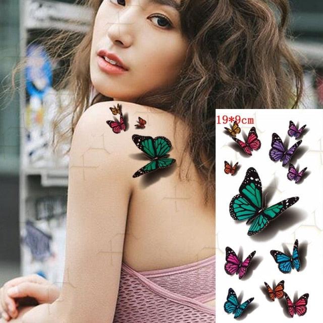 3D Butterfly Waterproof Temporary Tattoo Sticker Snake Flowers Elegant Small Popular Tattoo For Womens Mens Stevvex