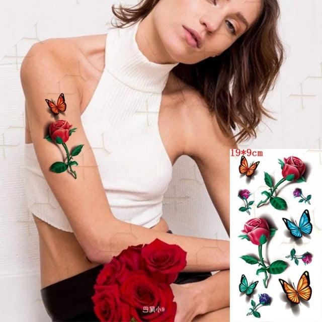 3D Butterfly Waterproof Temporary Tattoo Sticker Snake Flowers Elegant Small Popular Tattoo For Womens Mens Stevvex