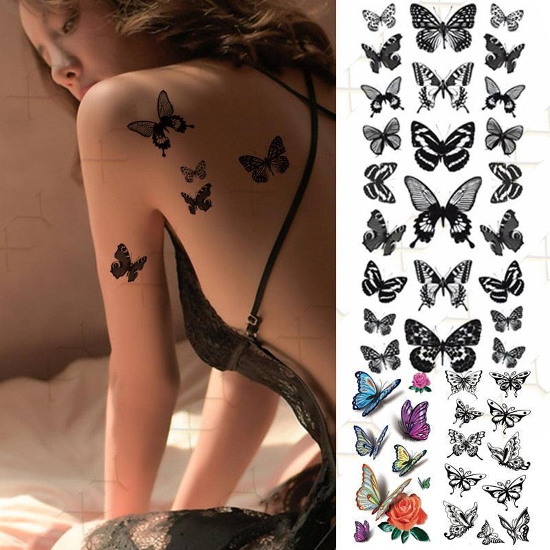 3D Butterfly Waterproof Temporary Tattoo Sticker Snake Flowers Elegant Small Popular Tattoo For Womens Mens Stevvex