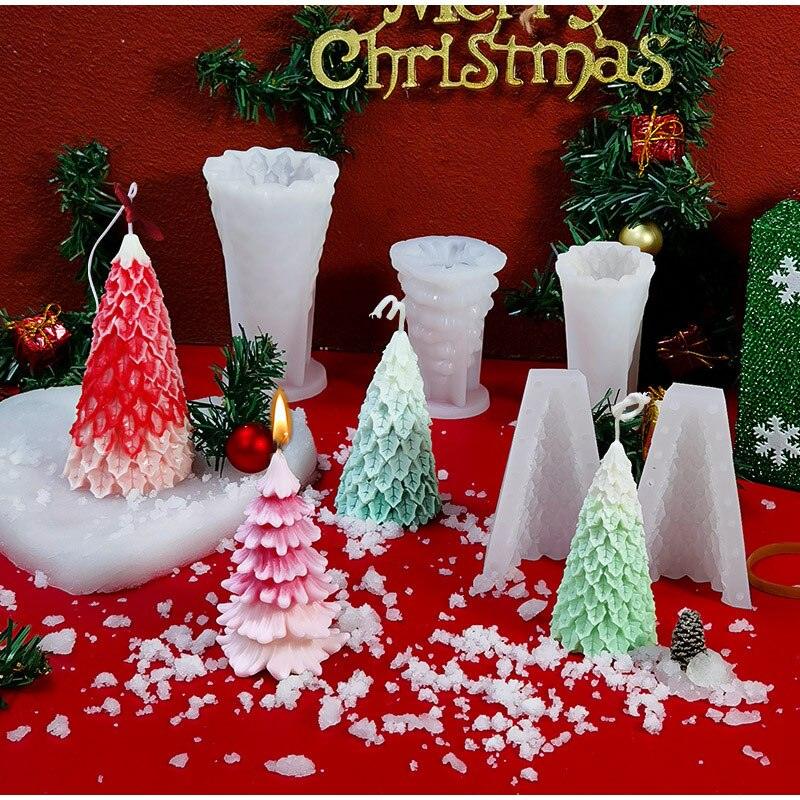 3D Christmas Candle Silicone Mold Santa Claus Christmas Tree 3D Silicone Candle Resin Mold DIY Aromatherapy Wax Candle Soap Concrete Clay Craft Cake Home Party Decor Creative DIY Scented Aromatherapy Candle Making Mold Decor Stevvex