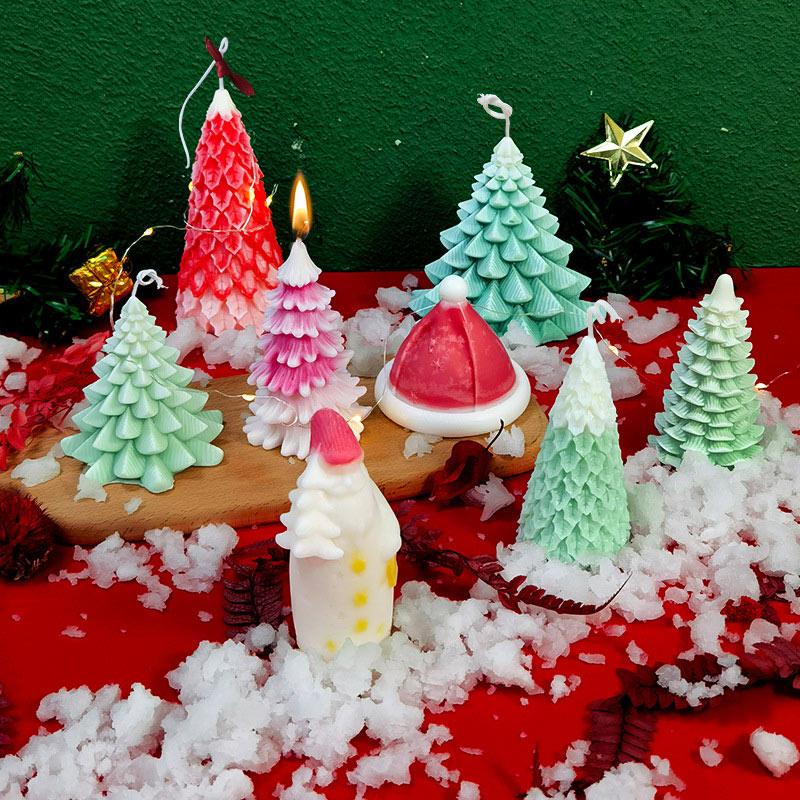 3D Christmas Candle Silicone Mold Santa Claus Christmas Tree 3D Silicone Candle Resin Mold DIY Aromatherapy Wax Candle Soap Concrete Clay Craft Cake Home Party Decor Creative DIY Scented Aromatherapy Candle Making Mold Decor Stevvex