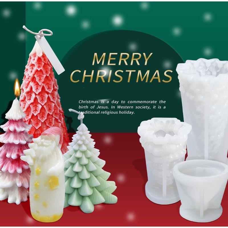 3D Christmas Candle Silicone Mold Santa Claus Christmas Tree 3D Silicone Candle Resin Mold DIY Aromatherapy Wax Candle Soap Concrete Clay Craft Cake Home Party Decor Creative DIY Scented Aromatherapy Candle Making Mold Decor Stevvex