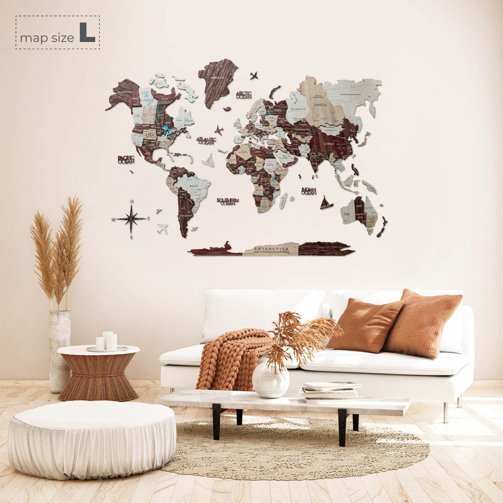3D Wooden World Map Cappuccino (for US only) - SJB-DIAMOND ELITES