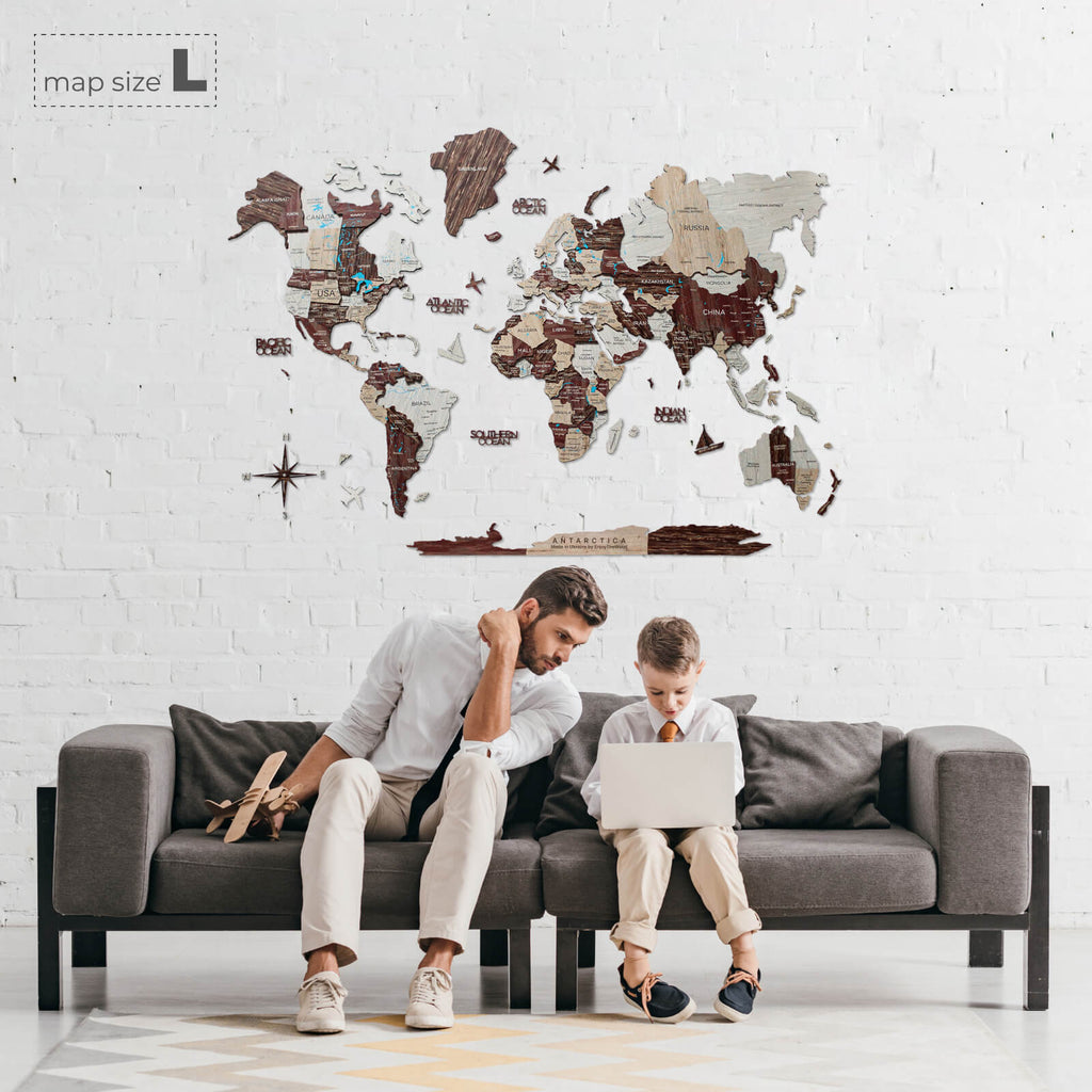 3D Wooden World Map Cappuccino (for US only) - SJB-DIAMOND ELITES
