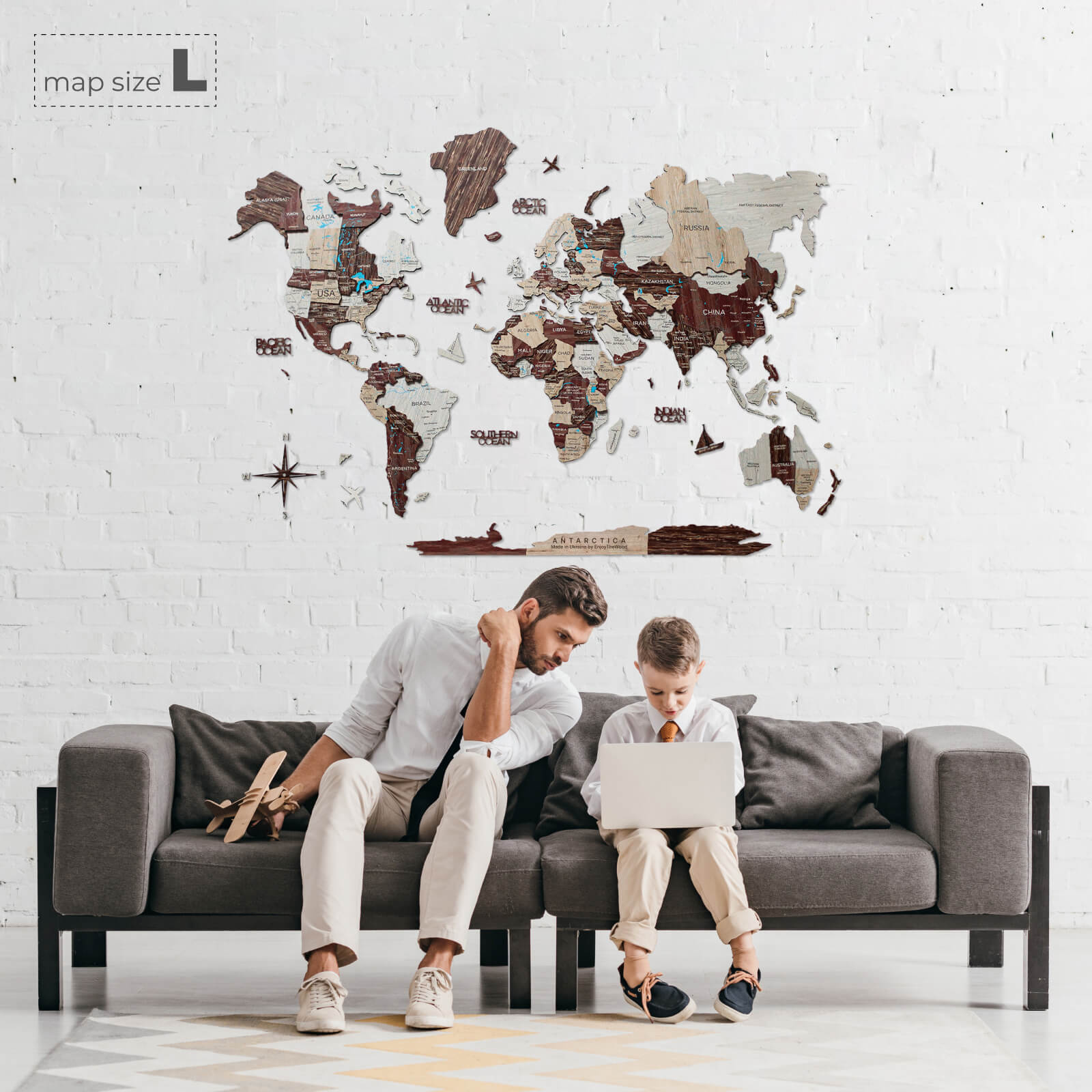 3D Wooden World Map Cappuccino (for US only) - SJB-DIAMOND ELITES