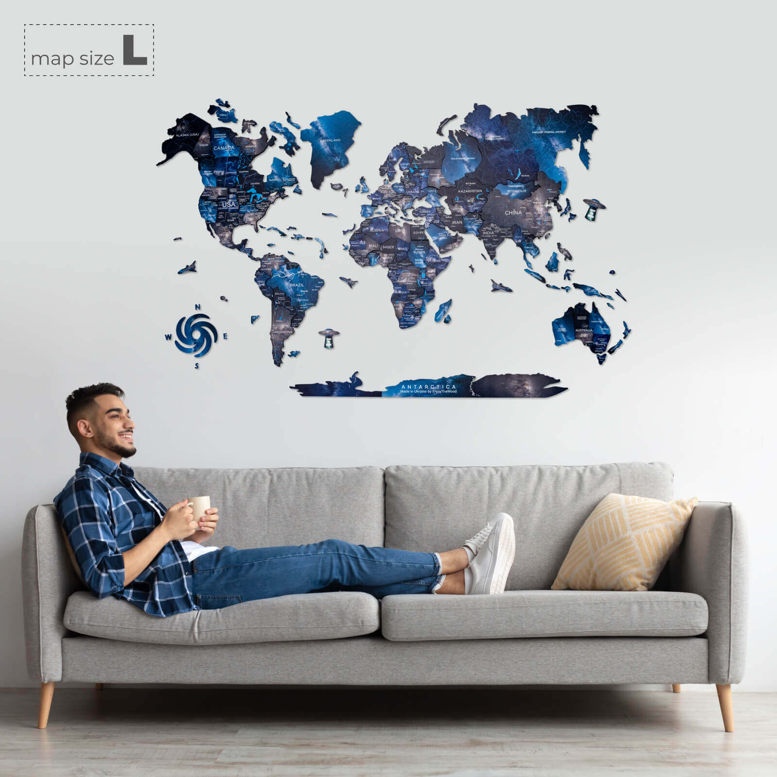 3D Wooden World Map Space Enjoy The Wood