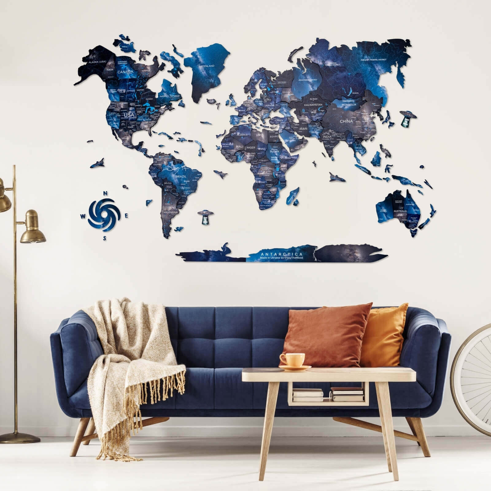 3D Wooden World Map Space Enjoy The Wood