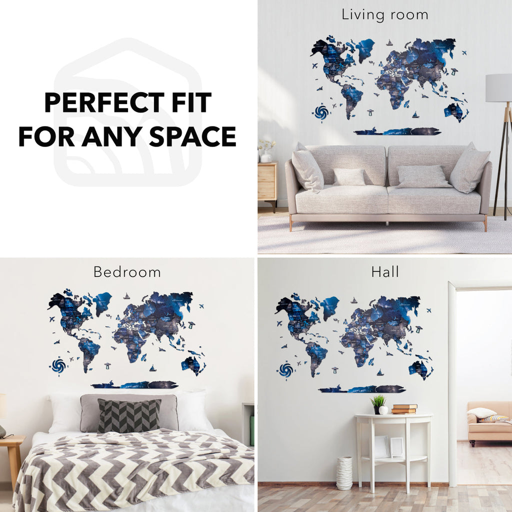 3D Wooden World Map Space Enjoy The Wood