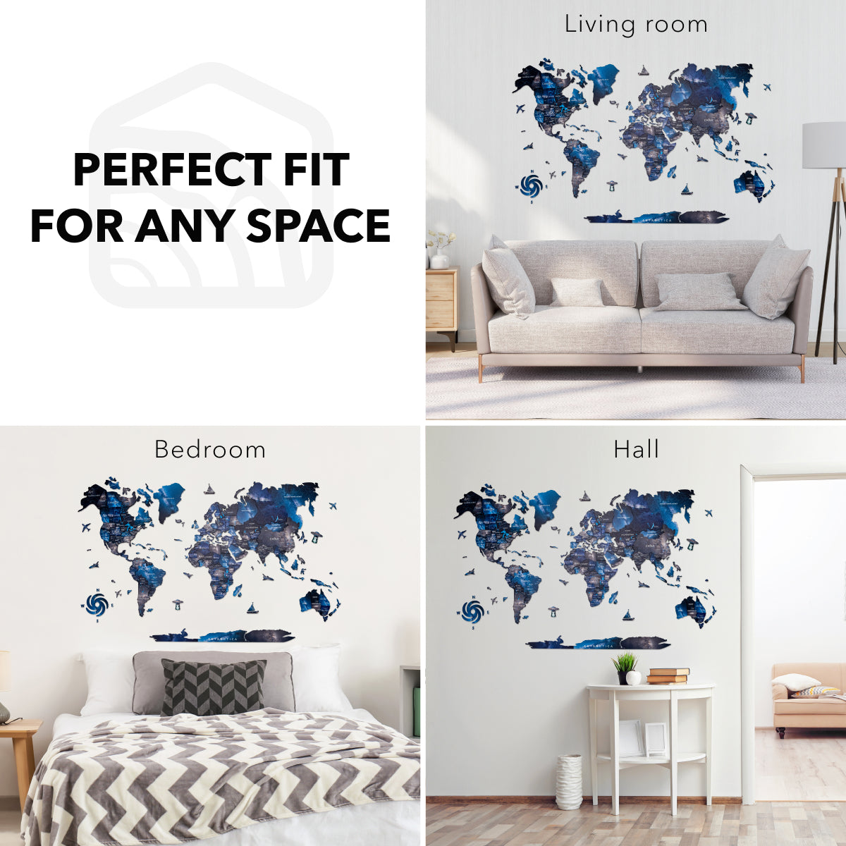 3D Wooden World Map Space Enjoy The Wood
