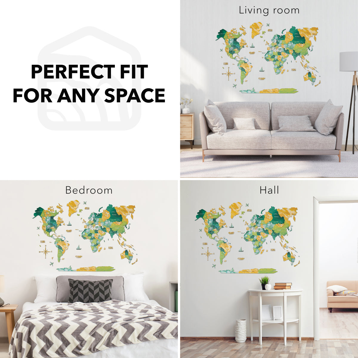 3D Wooden World Map Surface Enjoy The Wood