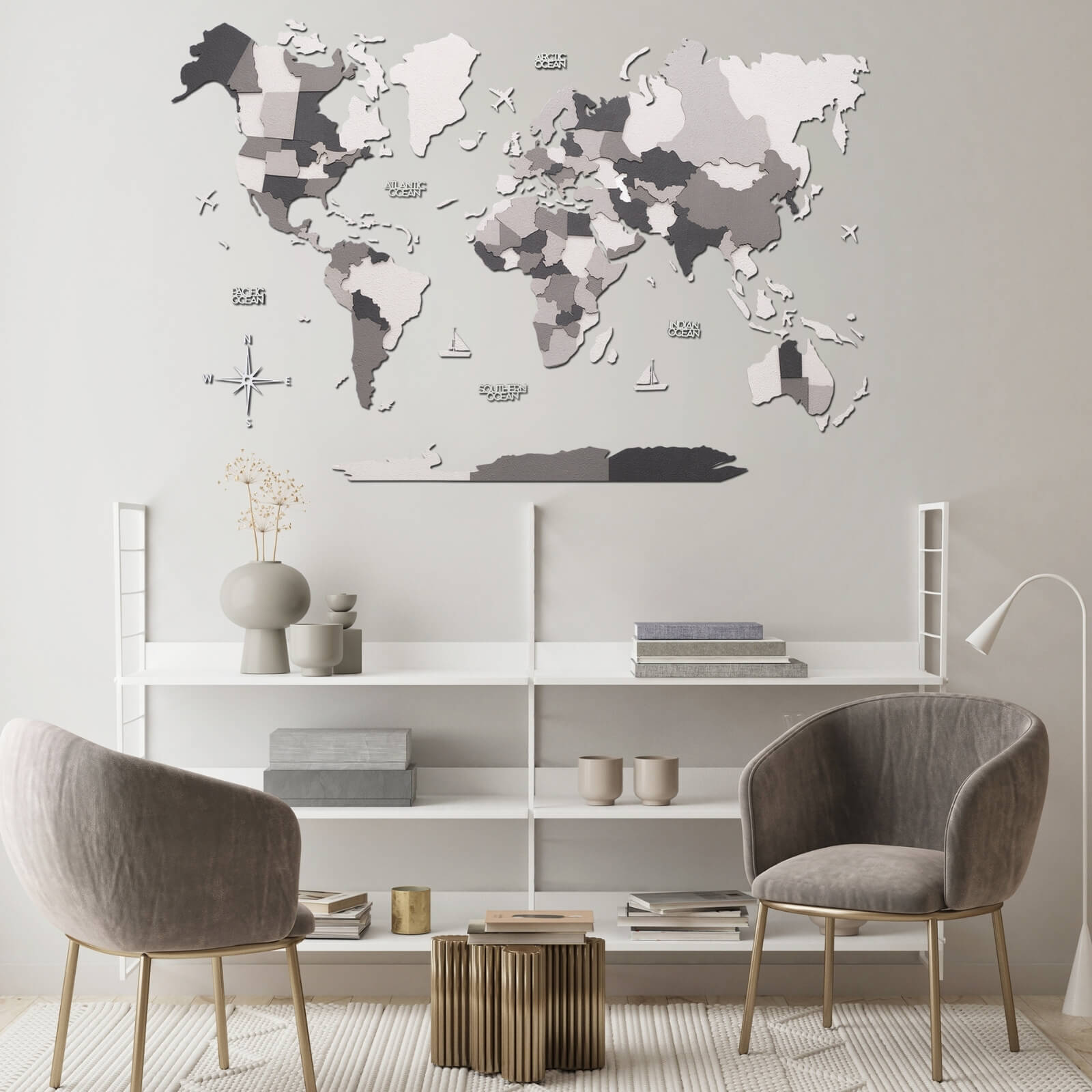 3D Wooden World Map Concrete Enjoy The Wood