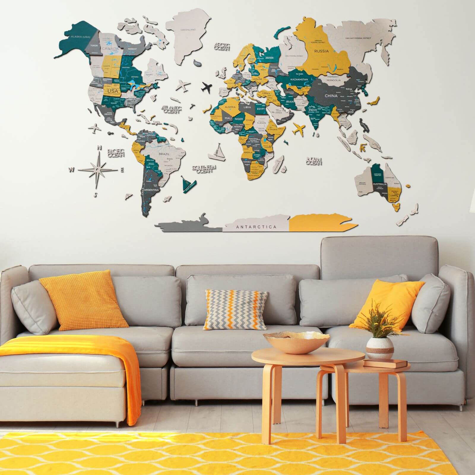 Travel Wall Decor Set: 3D Wooden Colored Map with Flag Pins - SJB-DIAMOND ELITES