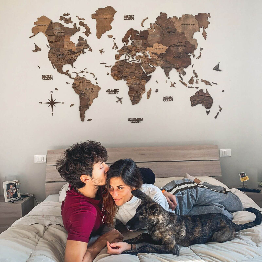 Wall Decor Bundle: 3D Wooden World Map with Flag Pins - SJB-DIAMOND ELITES