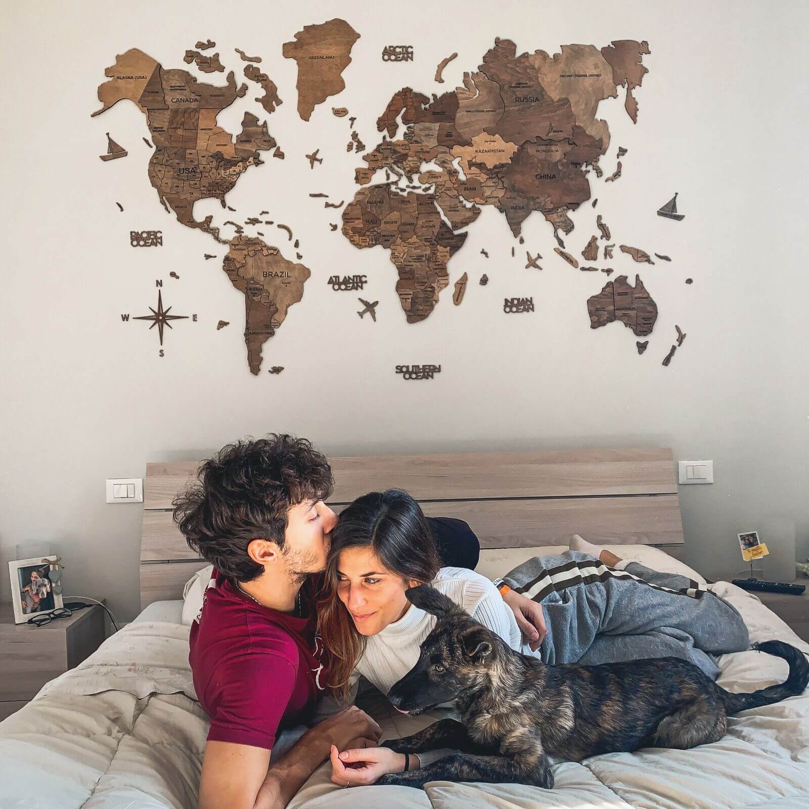 Wall Decor Bundle: 3D Wooden World Map with Flag Pins - SJB-DIAMOND ELITES
