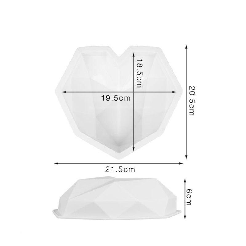 3D Diamond Love Heart Food Grade Mold Shaped Silicone With Dessert Decorating Cakes Mould For Birthday Fondant Chocolate Baking Diamond Heart Love Shape Silicone Mousse Cake Dessert Chocolate Mold Stevvex