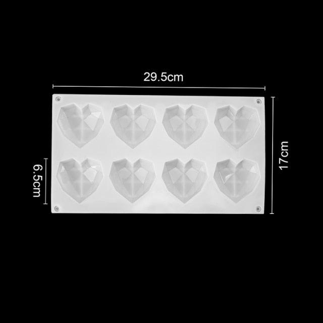 3D Diamond Love Heart Food Grade Mold Shaped Silicone With Dessert Decorating Cakes Mould For Birthday Fondant Chocolate Baking Diamond Heart Love Shape Silicone Mousse Cake Dessert Chocolate Mold Stevvex