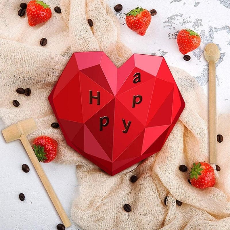 3D Diamond Love Heart Food Grade Mold Shaped Silicone With Dessert Decorating Cakes Mould For Birthday Fondant Chocolate Baking Diamond Heart Love Shape Silicone Mousse Cake Dessert Chocolate Mold Stevvex