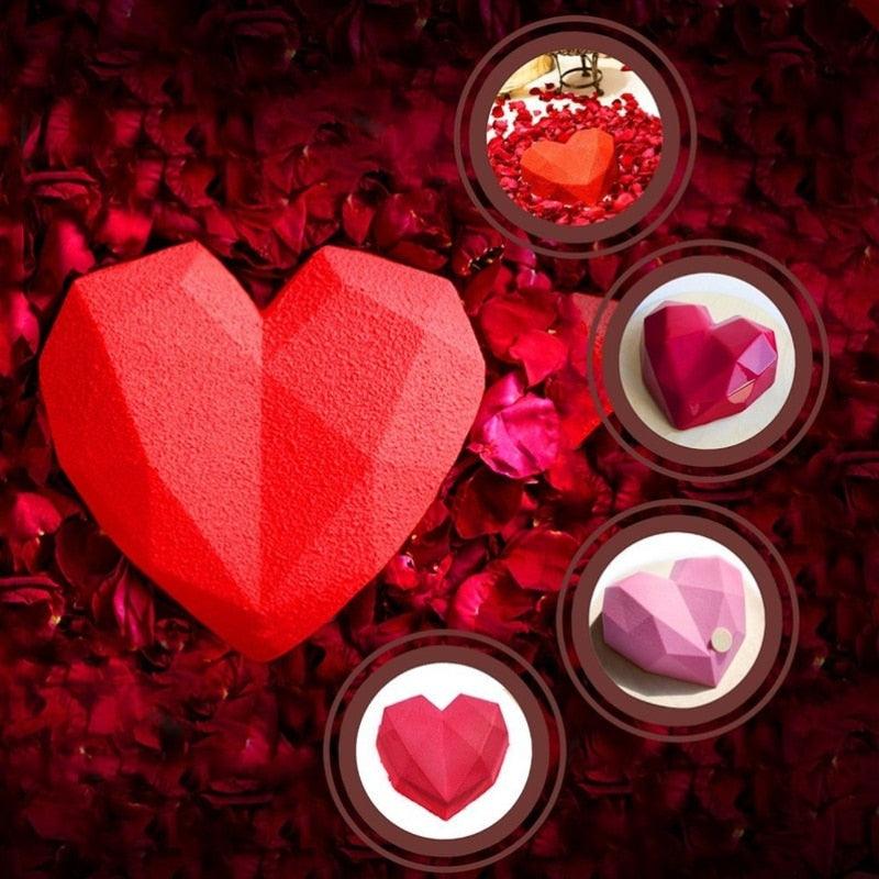 3D Diamond Love Heart Food Grade Mold Shaped Silicone With Dessert Decorating Cakes Mould For Birthday Fondant Chocolate Baking Diamond Heart Love Shape Silicone Mousse Cake Dessert Chocolate Mold Stevvex
