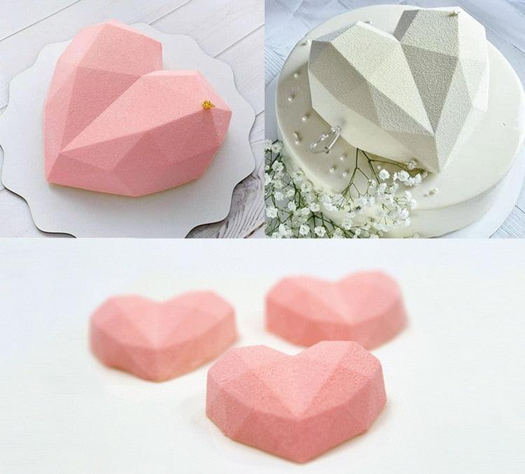 3D Diamond Love Heart Food Grade Mold Shaped Silicone With Dessert Decorating Cakes Mould For Birthday Fondant Chocolate Baking Diamond Heart Love Shape Silicone Mousse Cake Dessert Chocolate Mold Stevvex