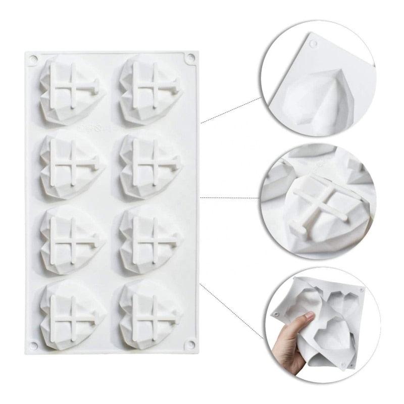 3D Diamond Love Heart Food Grade Mold Shaped Silicone With Dessert Decorating Cakes Mould For Birthday Fondant Chocolate Baking Diamond Heart Love Shape Silicone Mousse Cake Dessert Chocolate Mold Stevvex