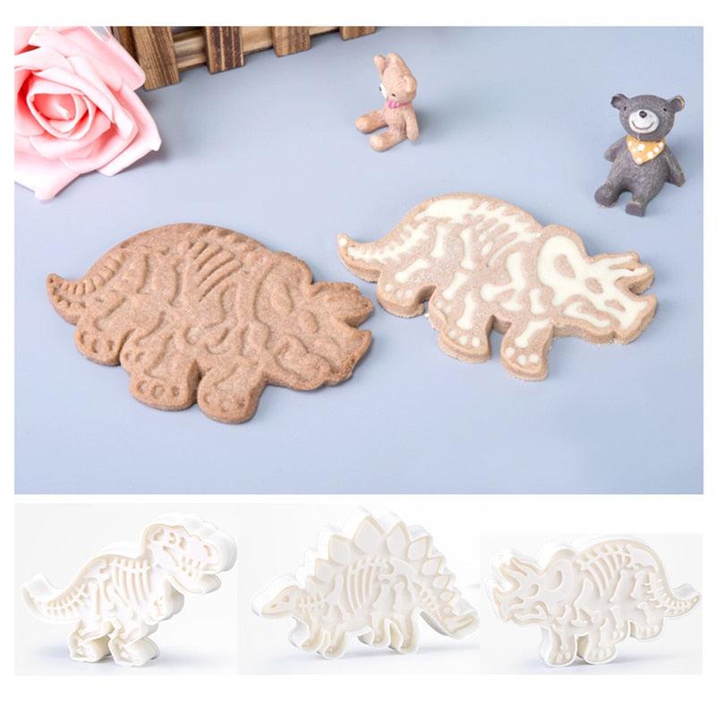 3D Dinosaur Cookie Cutters Mold Dinosaur Biscuit Cartoon Mould Sugarcraft Dessert Baking Silicone Mold For Sop Cake Decor Tool Dinosaur Fossil Cookie Making Molds Stamps For Kitchen Stevvex
