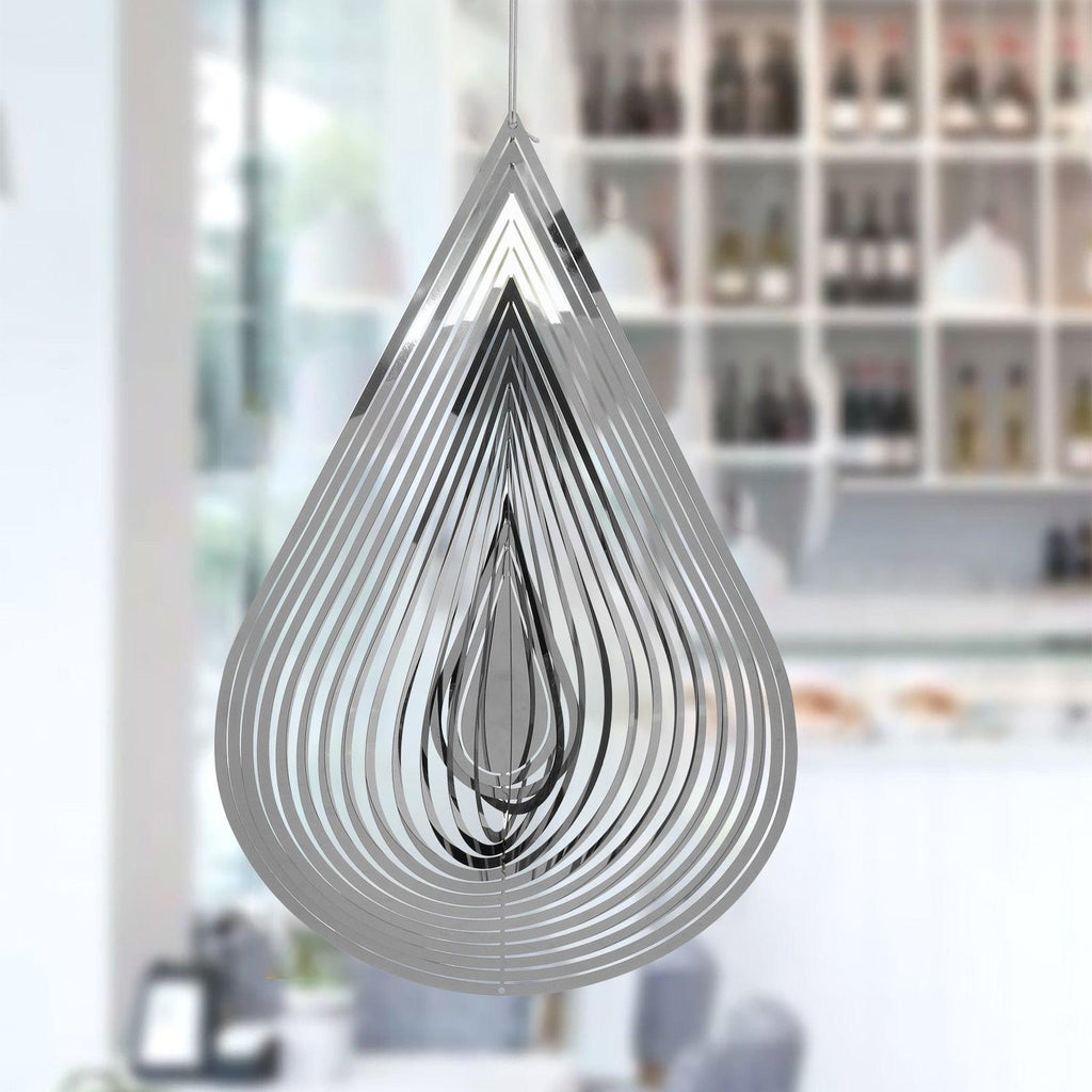 3D Drop-shaped Rotating Wind Spinner Outdoor Metal Sculptures Flowing Stainless Steel Wind Chimes Flowing-Light Effect Design Home Garden Decoration Outdoor Hanging Decor Gift Wind Spinners Mirrored Patio Wind Chime Yard Decor Stevvex