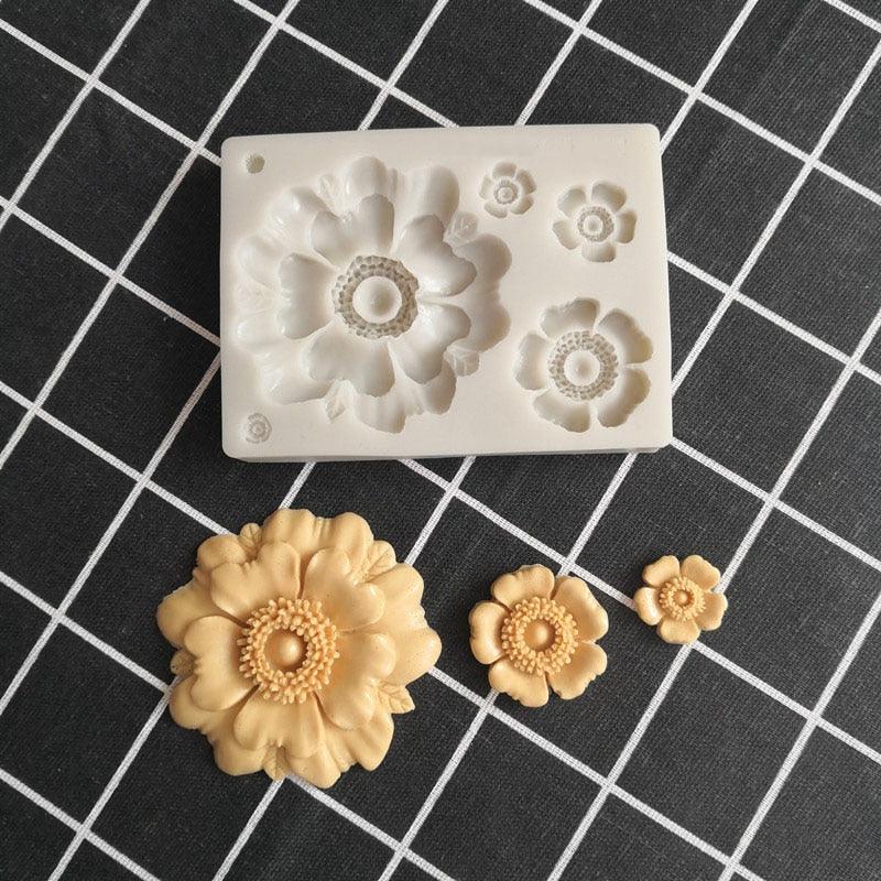 3D Flower Shape Silicone Mold Chocolate Sugar Cookies Chocolate Mould Cake Lace Decoration Clay Mold Kitchen Baking Tool Fondant Molds Mini Flower Mold Non-stick Silicone Molds For Cake Decorating Stevvex