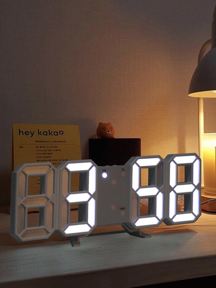 3D Large LED Digital Wall Clock 3D LED Wall Clock with Remote Control 12/24 H Time/Date Display Nightlight Alarm Clock Digital Clock Brightness to Adjust Temperature Date Time Celsius Nightlight Display Table Desktop Clocks Alarm Clock For Living Room Stevvex