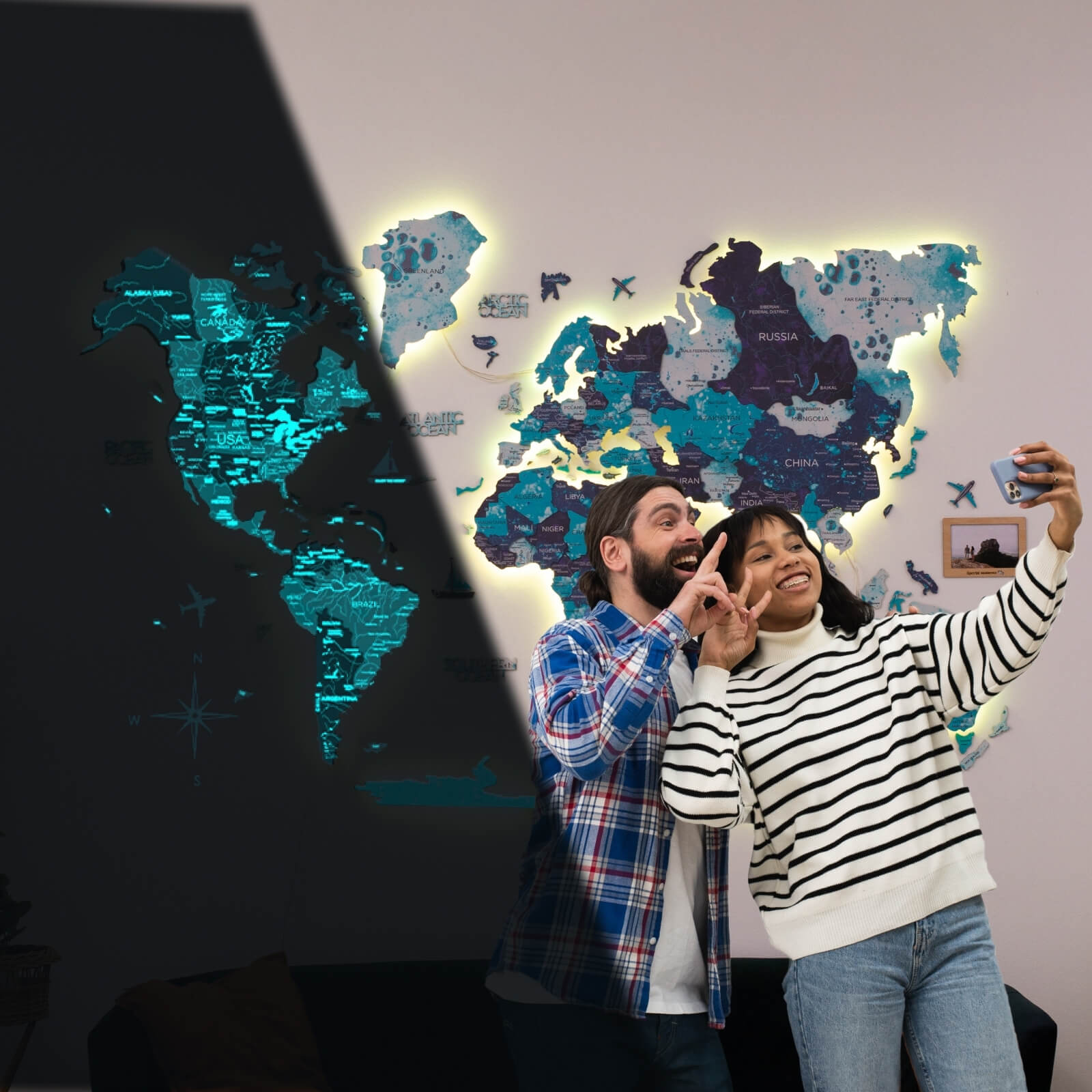 3D LED / LUMINOUS Wooden World Map 3.0 Ocean - SJB-DIAMOND ELITES