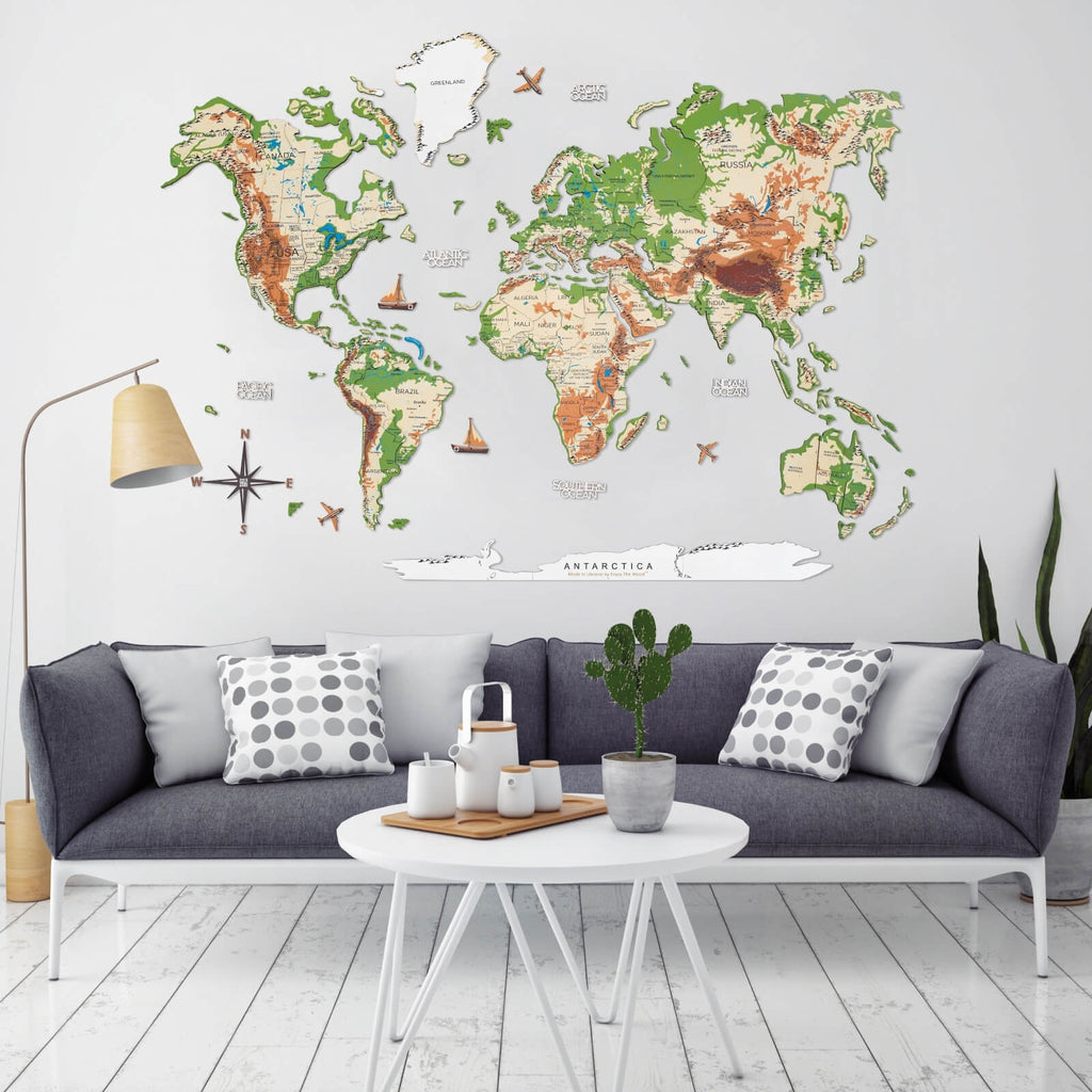3D Wooden World Map Physical - SJB-DIAMOND ELITES